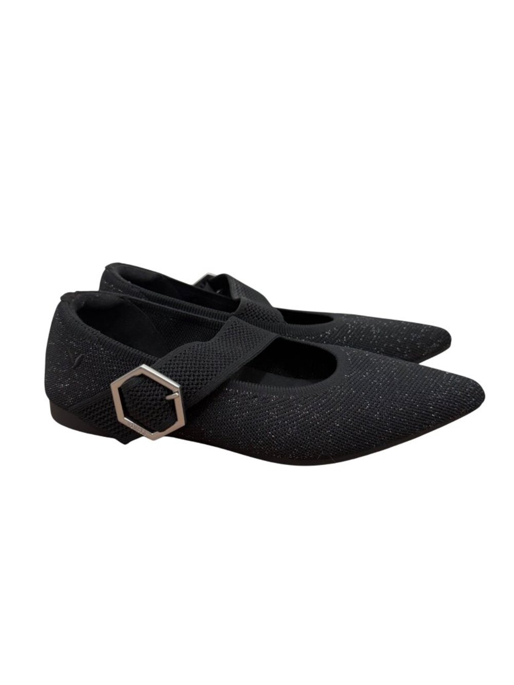 Vivaia Black Glitter Pointed-Toe Knit Flats With Adjustable Strap - Size 37.5